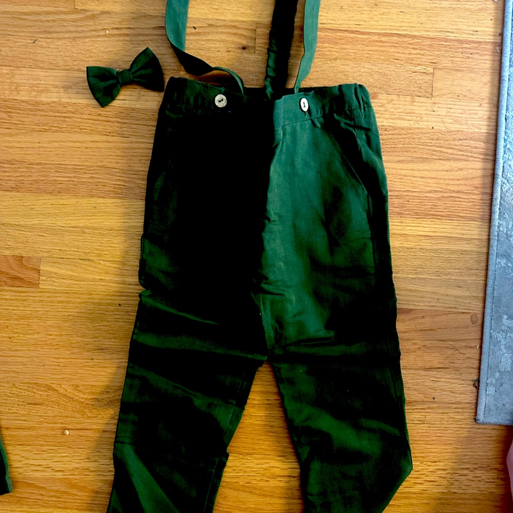 Toddler Linen Wedding Outfit - Linen pants, suspenders, bow tie 4T